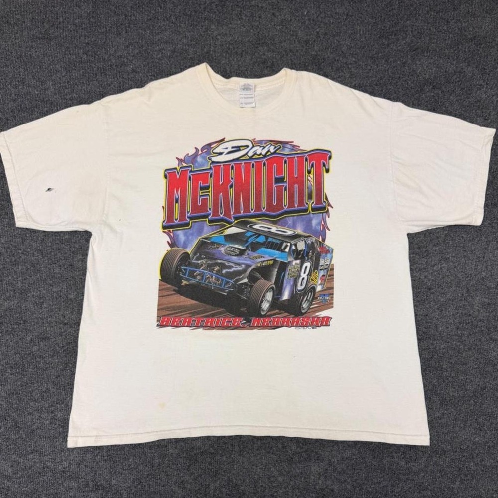 Vintage Dan McKnight Racing Tee Shirt Mens XXL White Y2K Beatrice Nebraska Car